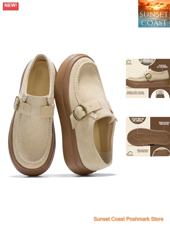 Shoes - Genuine Suede Chunky Platform Loafers Cushioned Non-Slip Women's Shoes